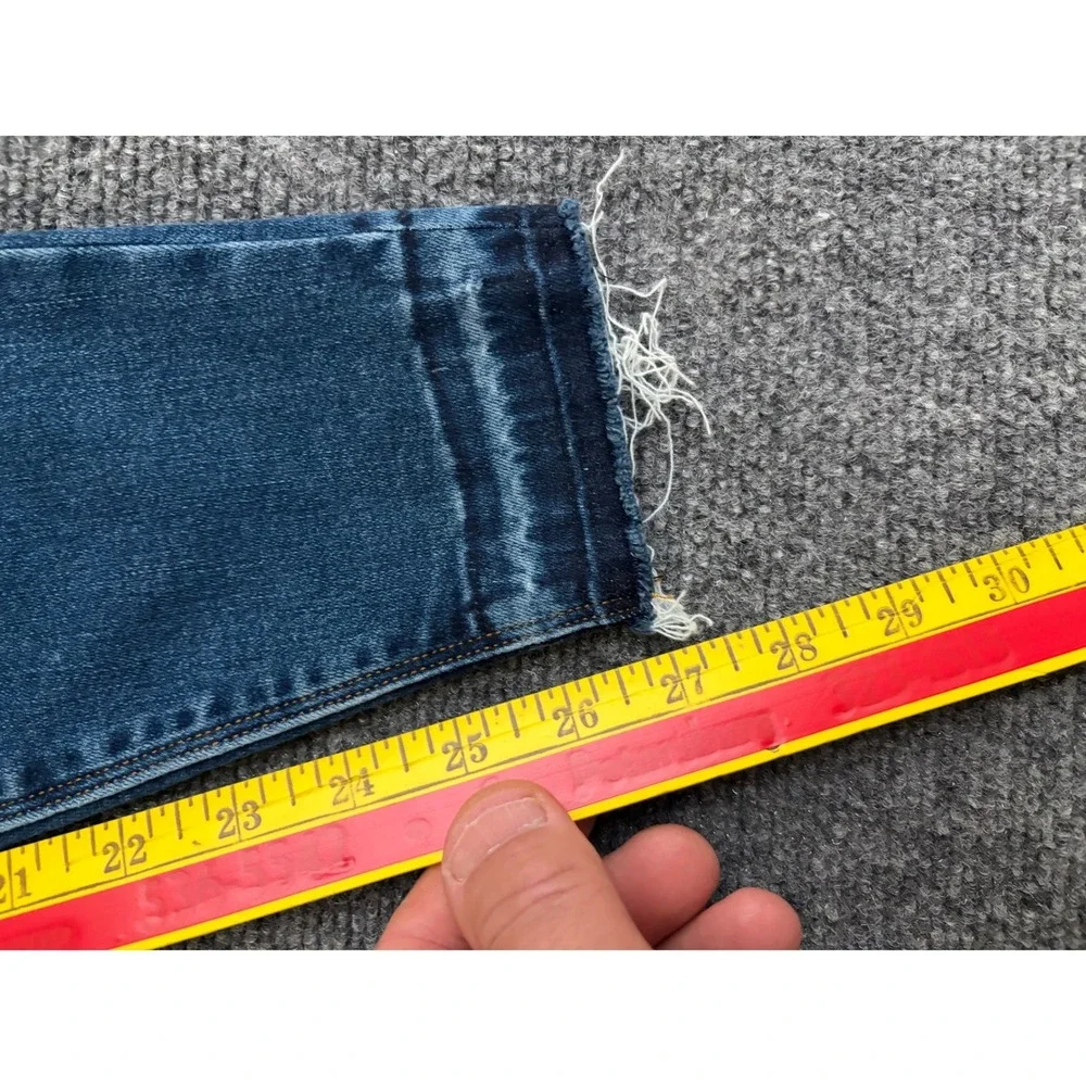 Spanx Jean-ish Ankle Leggings Medium Indigo Distressed Raw Hem Pull On Denim